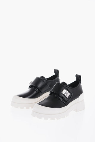 MICHAEL Leather PADMA Slip On Sneakers with  Faux Closure and Track Sole