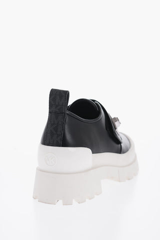 MICHAEL Leather PADMA Slip On Sneakers with  Faux Closure and Track Sole