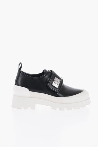MICHAEL Leather PADMA Slip On Sneakers with  Faux Closure and Track Sole