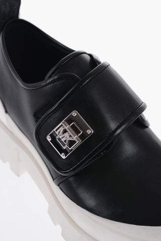 MICHAEL Leather PADMA Slip On Sneakers with  Faux Closure and Track Sole