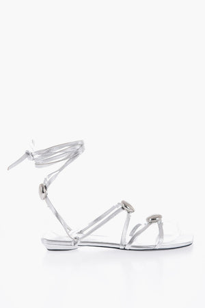 Sandali Lace-Up ATOM in Pelle Lamè con Borchie 