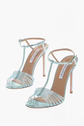 Sandali Ankle-Strap AMORE MIO in Pelle Lamè con Dettagli Strass Tacco 10.5cm