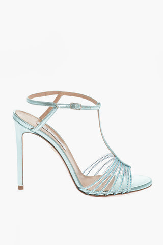 Sandali Ankle-Strap AMORE MIO in Pelle Lamè con Dettagli Strass Tacco 10.5cm