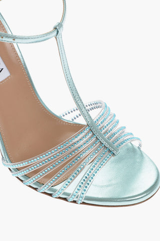 Sandali Ankle-Strap AMORE MIO in Pelle Lamè con Dettagli Strass Tacco 10.5cm