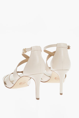 MICHAEL Leather KINSLEY Ankle Strap Sandals with Braided Bands 8cm