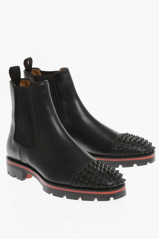 Leather NO PENNY FLAT Chelsea Booties with Studs on the Toe