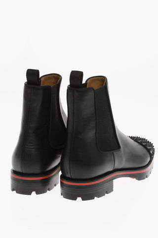 Leather NO PENNY FLAT Chelsea Booties with Studs on the Toe