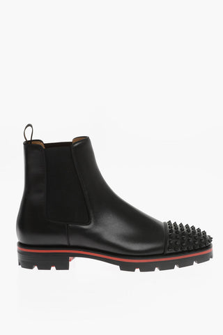 Leather NO PENNY FLAT Chelsea Booties with Studs on the Toe
