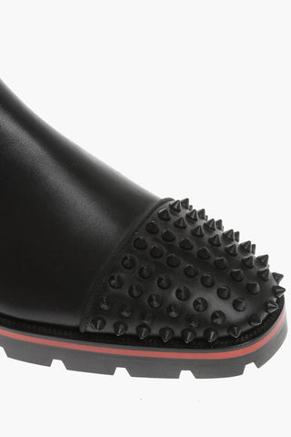 Leather NO PENNY FLAT Chelsea Booties with Studs on the Toe