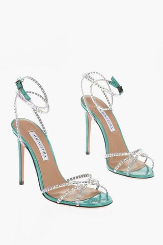 Iridescent Leather DANCE PLAXI Ankle-Strap Sandals with Rhinestone Embellishment Heel 10.5cm