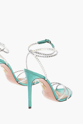 Iridescent Leather DANCE PLAXI Ankle-Strap Sandals with Rhinestone Embellishment Heel 10.5cm