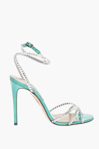 Iridescent Leather DANCE PLAXI Ankle-Strap Sandals with Rhinestone Embellishment Heel 10.5cm