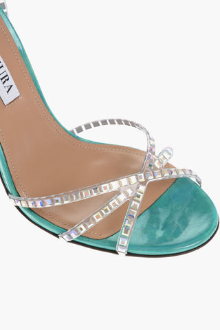 Iridescent Leather DANCE PLAXI Ankle-Strap Sandals with Rhinestone Embellishment Heel 10.5cm