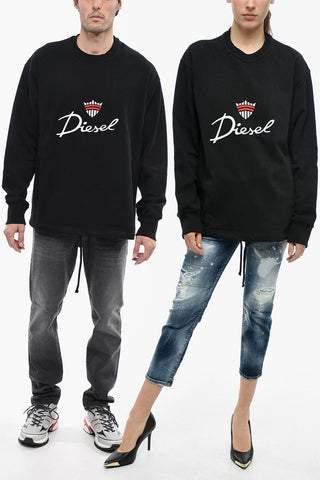 UNISEX Cotton S-MACSLESS Crew-Neck Sweatshirt with Maxi Logo Embroidery
