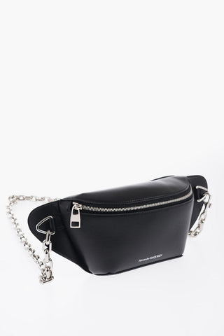 Leather Bum Bag with Chain Shoulder Strap