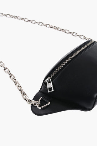 Leather Bum Bag with Chain Shoulder Strap