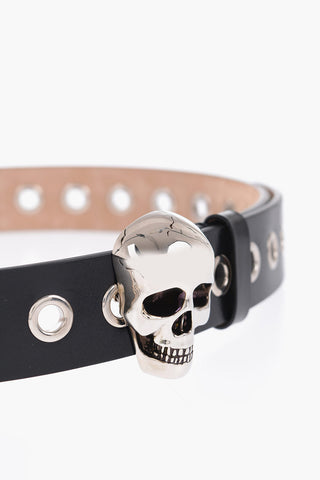 Leather Belt with Skull-Shaped Buckle 35mm