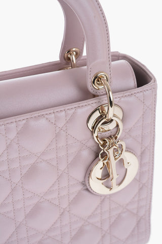 Quilted Metallic Leather LADY Bag with Embellished Gold Charm