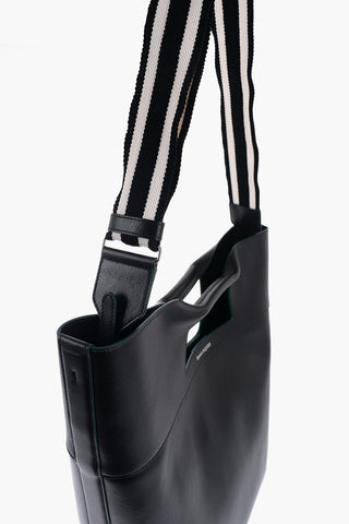 Leather Maxi Tote Bag with Striped Removable Shoulder Strap
