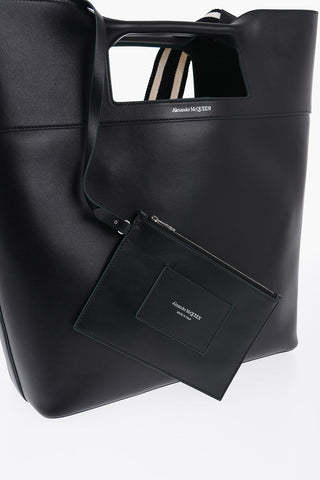Leather Maxi Tote Bag with Striped Removable Shoulder Strap