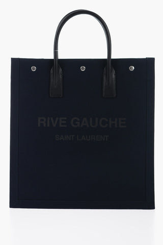 Printed Canvas Tote Bag with Leather Trims
