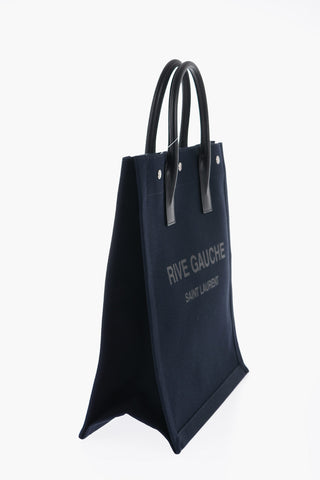 Printed Canvas Tote Bag with Leather Trims