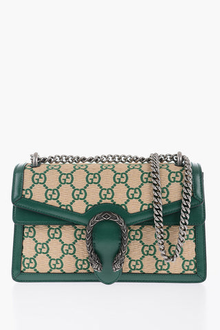 Raffia DIONYSUS Shoulder Bag with Leather Trims and Silver Effect Chain