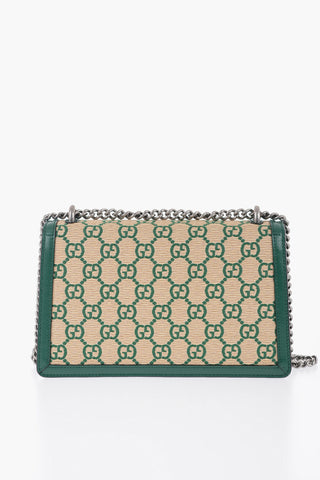 Raffia DIONYSUS Shoulder Bag with Leather Trims and Silver Effect Chain