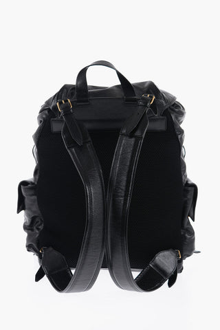 Multi-Pocket Leather Backpack with Golden Details