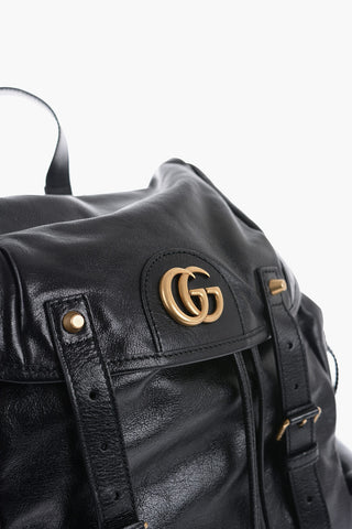 Multi-Pocket Leather Backpack with Golden Details