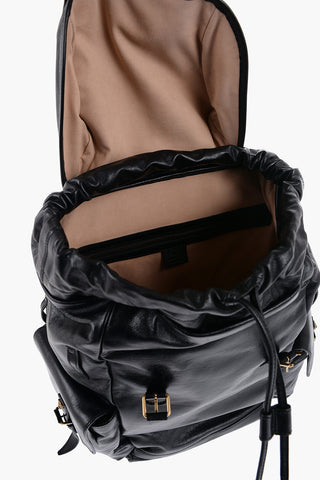 Multi-Pocket Leather Backpack with Golden Details