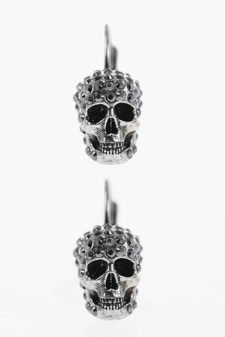Brass Leverback Earrings with Skull Embellished Rhinestones