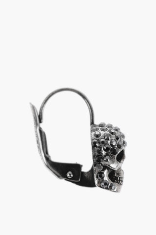 Brass Leverback Earrings with Skull Embellished Rhinestones