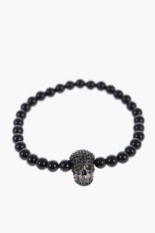 Beaded Bracelet with Skull Embellished Rhinestones