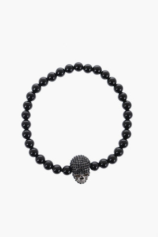 Beaded Bracelet with Skull Embellished Rhinestones
