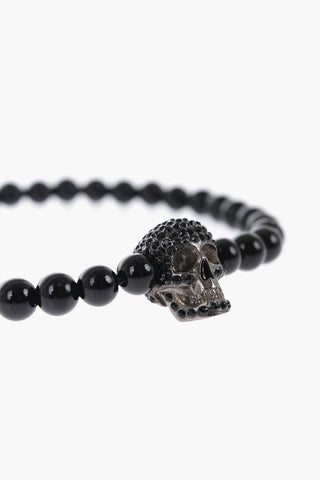 Beaded Bracelet with Skull Embellished Rhinestones