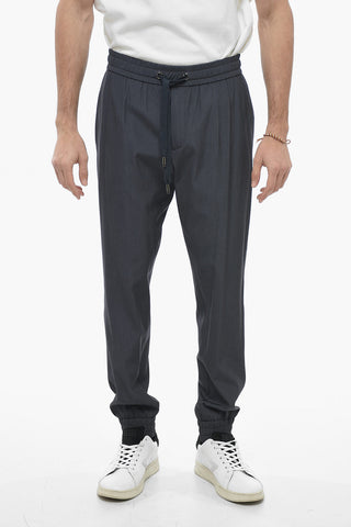 Cuffed Wool Blend Pants with Elastic Waistband