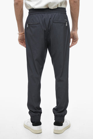 Cuffed Wool Blend Pants with Elastic Waistband