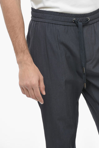 Cuffed Wool Blend Pants with Elastic Waistband
