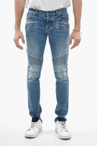 Slim Fit Biker Jeans Distressed Effect 15 cm