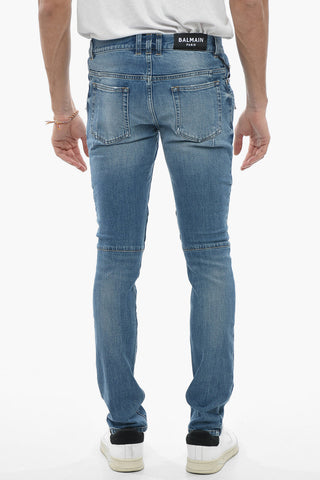 Slim Fit Biker Jeans Distressed Effect 15 cm