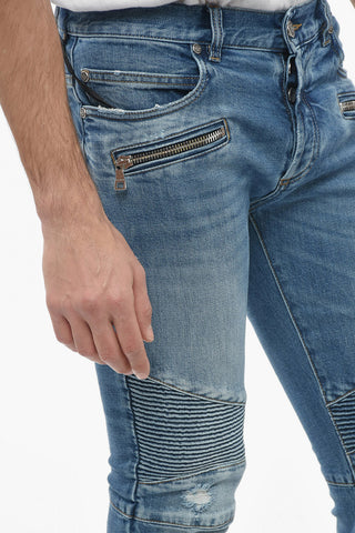 Slim Fit Biker Jeans Distressed Effect 15 cm
