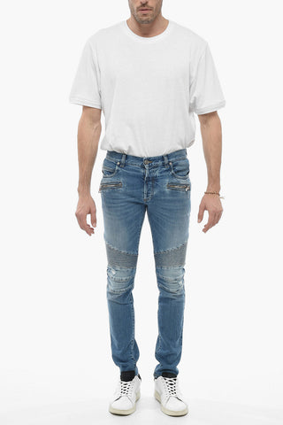 Slim Fit Biker Jeans Distressed Effect 15 cm