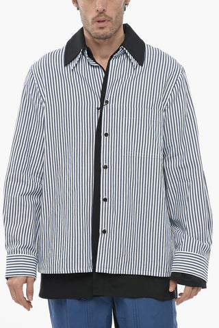 Linen Blend Oversized Shirt with Striped Pattern