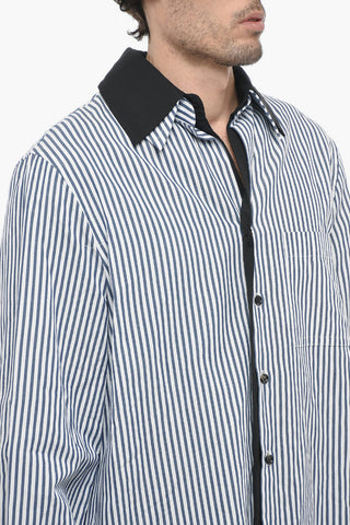 Linen Blend Oversized Shirt with Striped Pattern