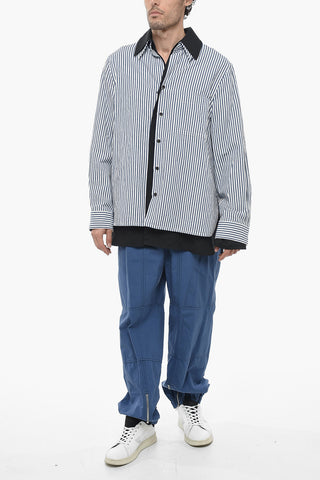 Linen Blend Oversized Shirt with Striped Pattern