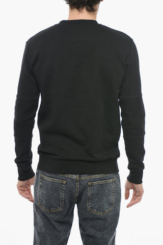 Brushed Cotton Crewneck Sweatshirt With Reflective Logo Print