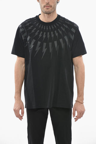 Slim Fit FAIRISLE THUNDERBOLT Crew-Neck T-shirt with Ton-On-Ton Print 