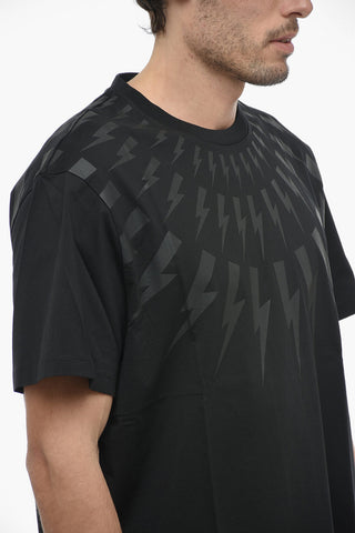 Slim Fit FAIRISLE THUNDERBOLT Crew-Neck T-shirt with Ton-On-Ton Print 