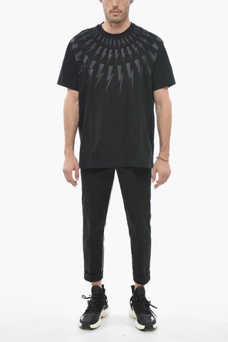 Slim Fit FAIRISLE THUNDERBOLT Crew-Neck T-shirt with Ton-On-Ton Print 